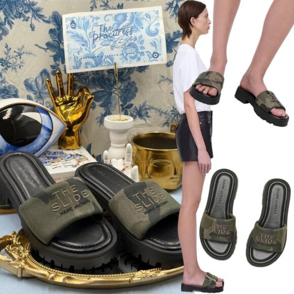 🆕 MARC JACOBS 🧿 NWOB The Camo Jacquard Lug Sole Slide - Sz 37 US 7